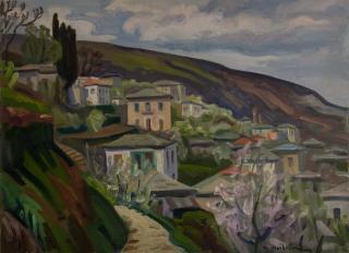 Zagora, View, Spring Towards Cypress — Oil painting, Canvas, 54.00×73.00cm — Theodoros Markellos
